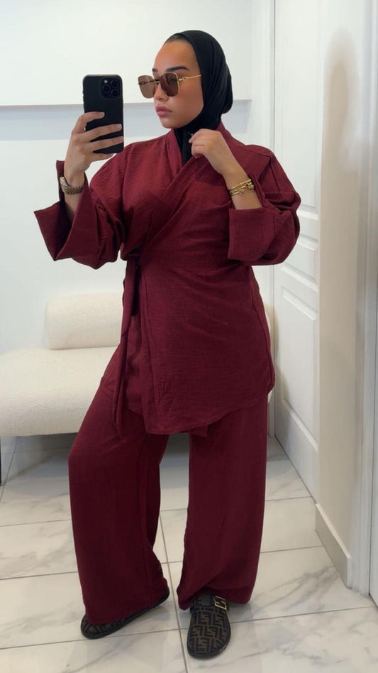 Ensemble kimono Bordeaux